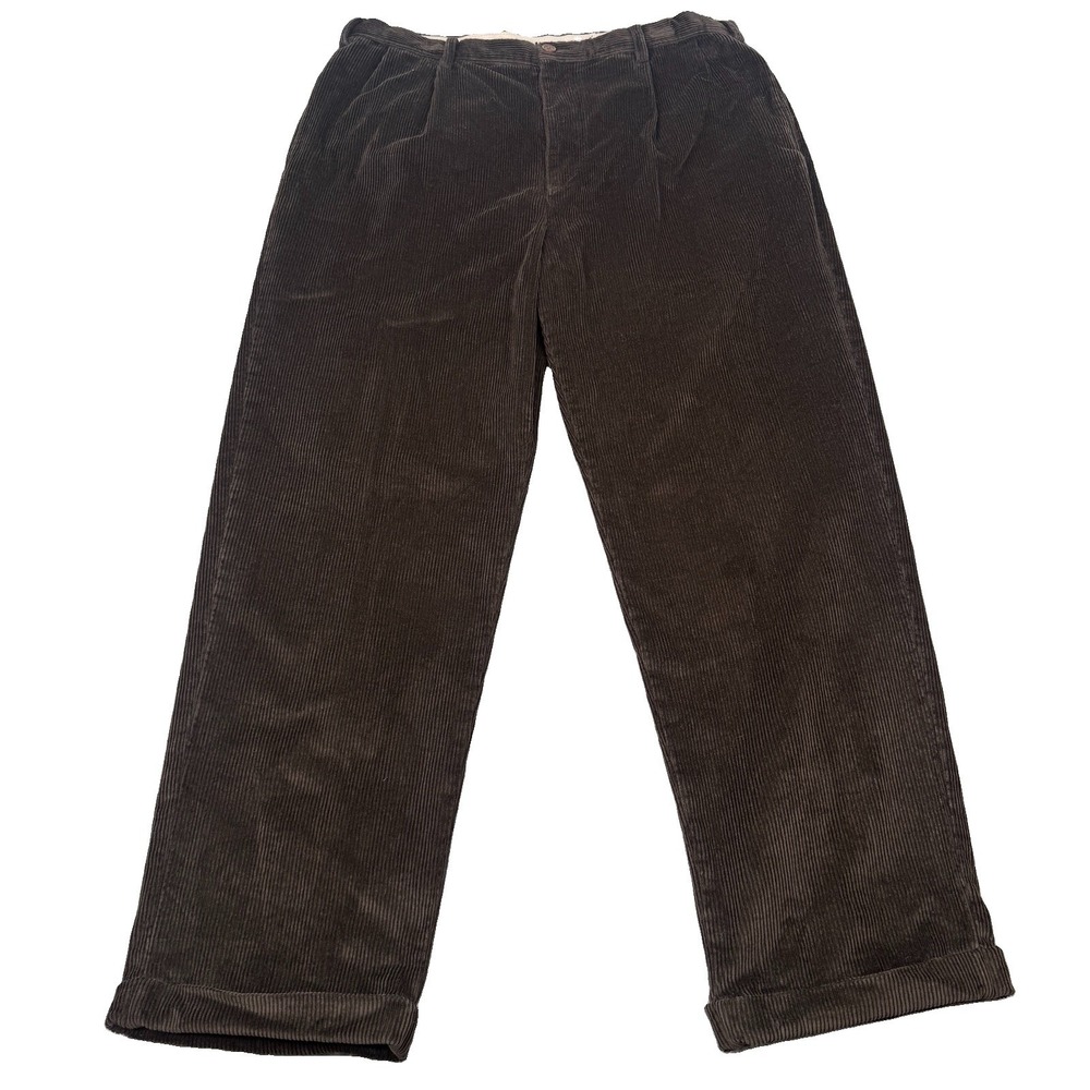 Nautica Corduroy Pants Mens 38x32 Brown Rigger Classic Fit Pleated Cuffed Cords
